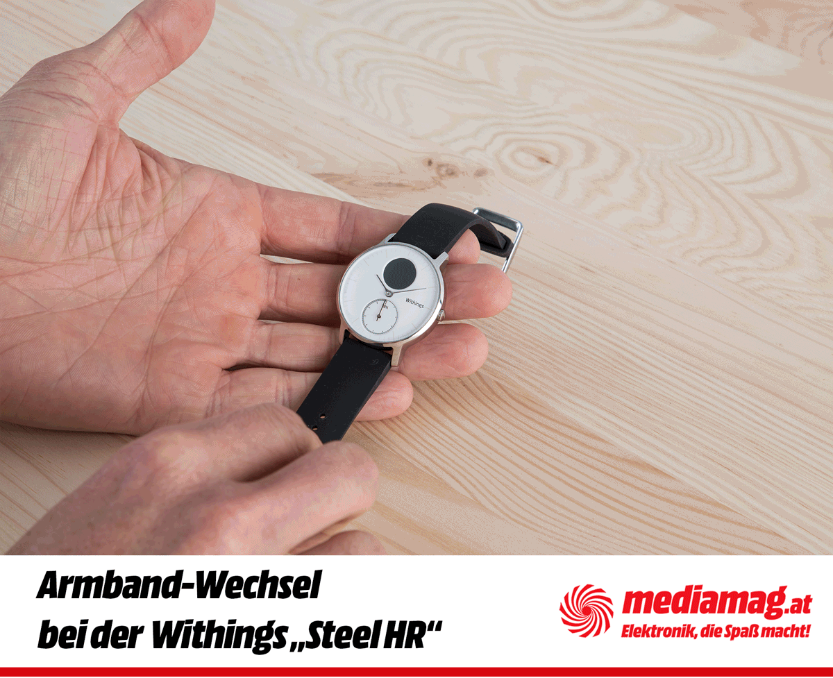 Einfaches und schnelles wechseln der Armbänder der Withings "Steel HR".