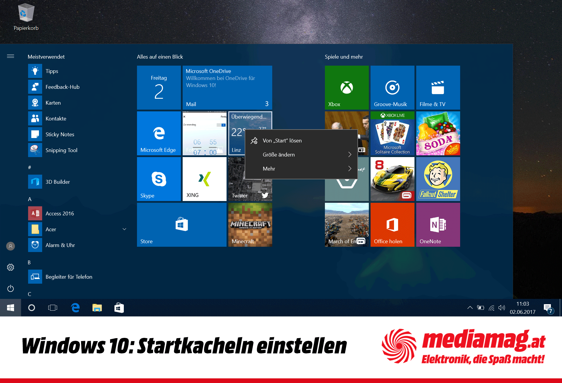 Das Startmenü von Windows 10 lässt sich auf die persönlichen Bedürfnisse anpassen. 
