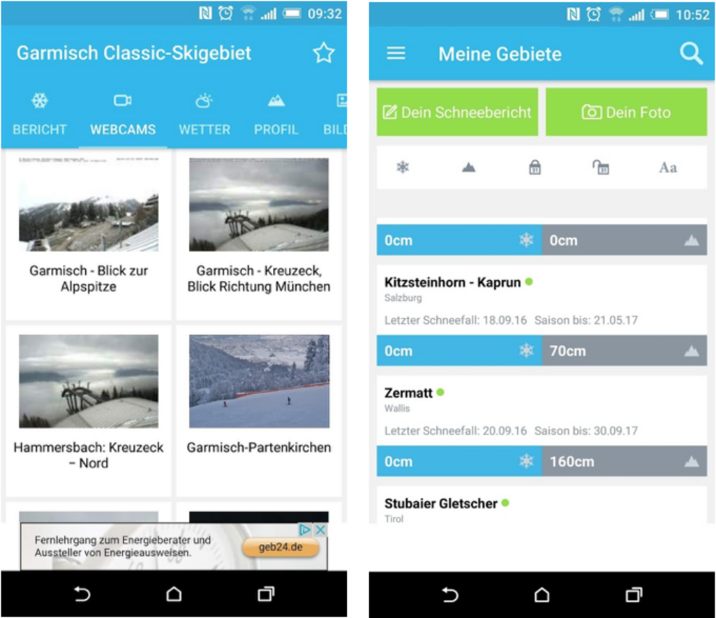 Screenshots aus Skiinfo Ski & Schneehöhen 