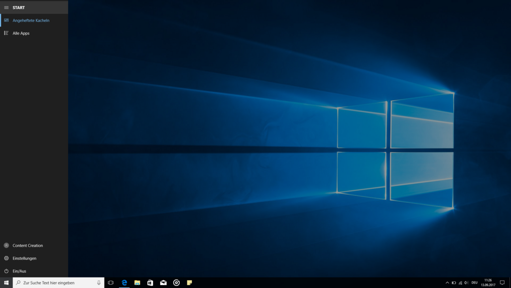 Windows 10: Startmenü ohne Kacheln.
