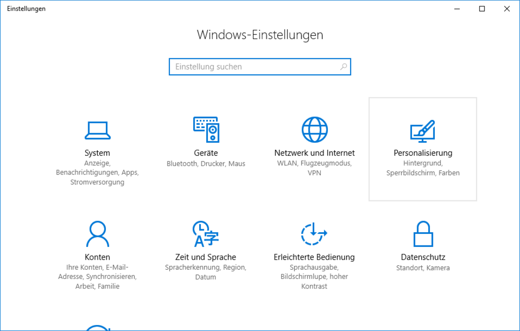Ein Screenshot der Systemeinstellungen unter Windows 10