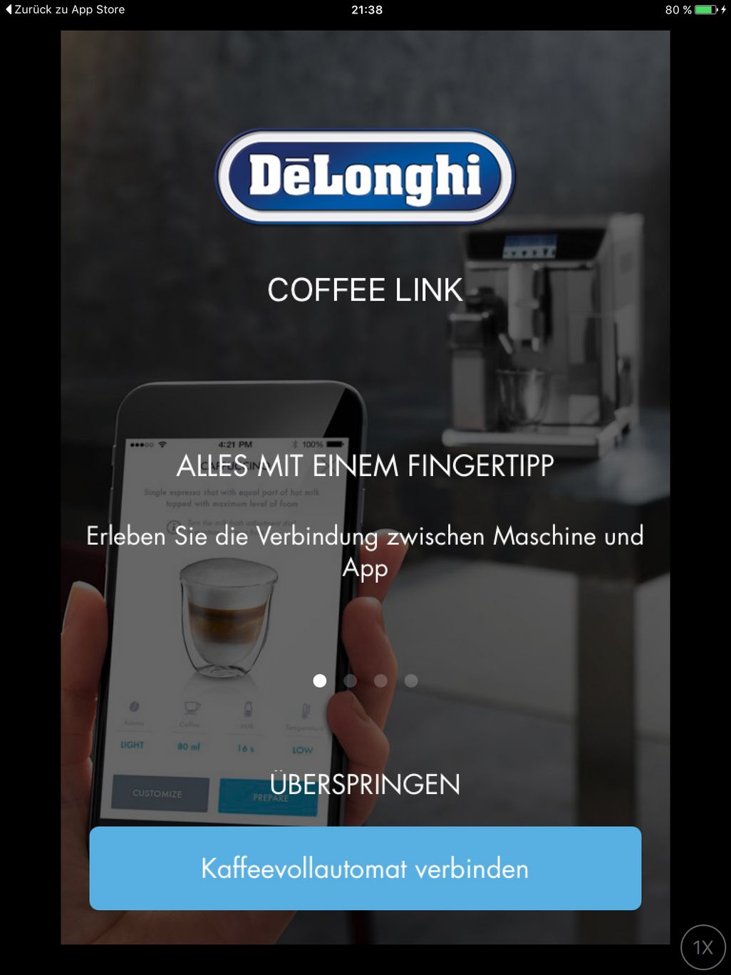 Die App muss sich mit dem Kaffeevollautomaten verbinden