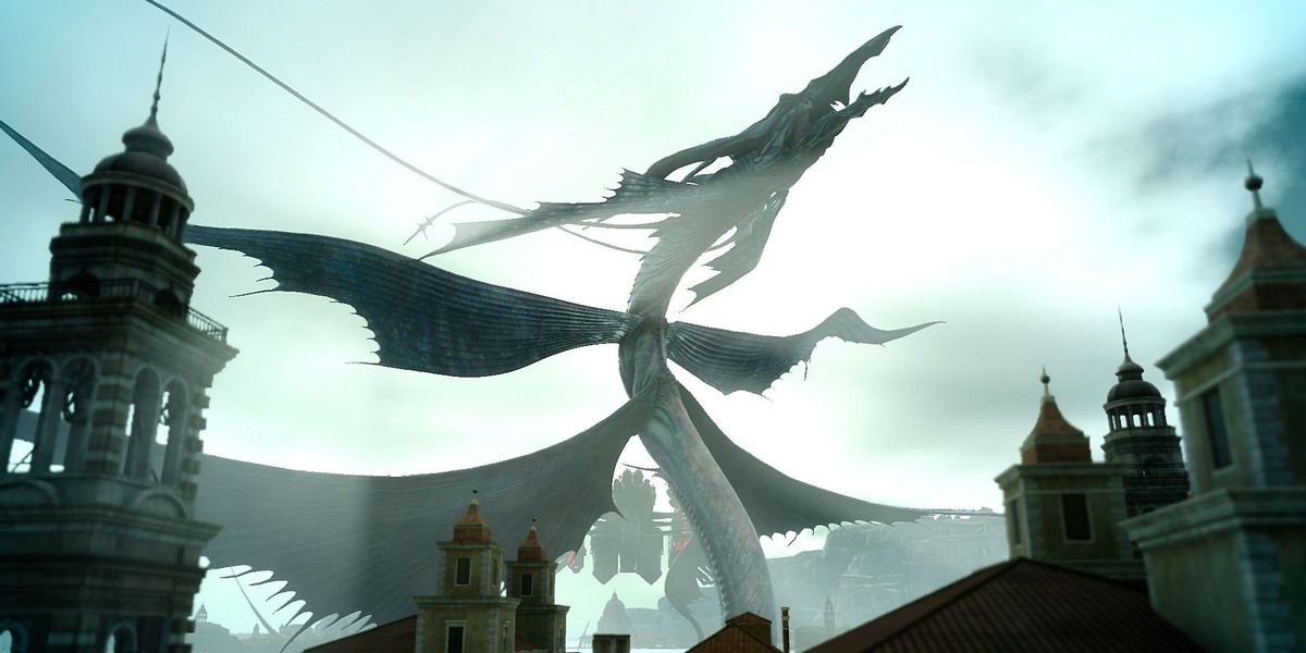 Ein Monster bedroht eine Stadt im Spiel Final Fantasy