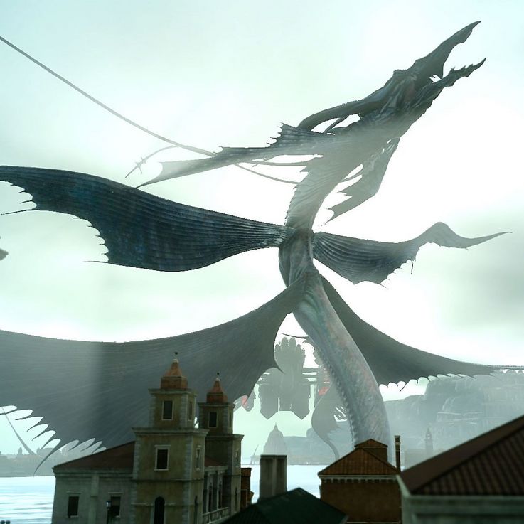Ein Monster bedroht eine Stadt im Spiel Final Fantasy